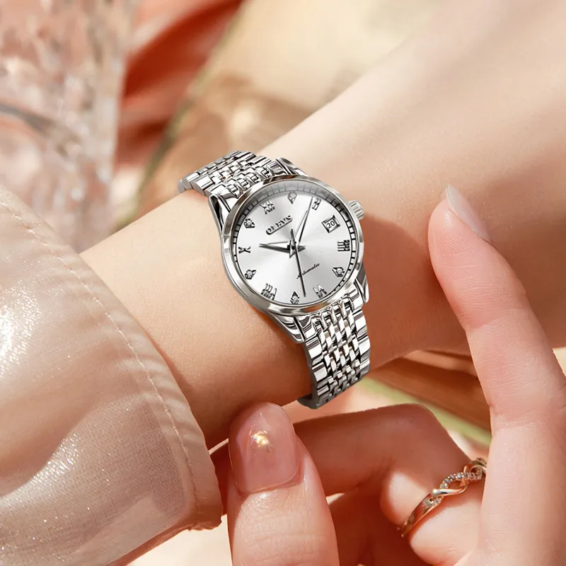 OLEVS Minimalist Series Mechanical Movement Watch Women's Watch White Dial-3