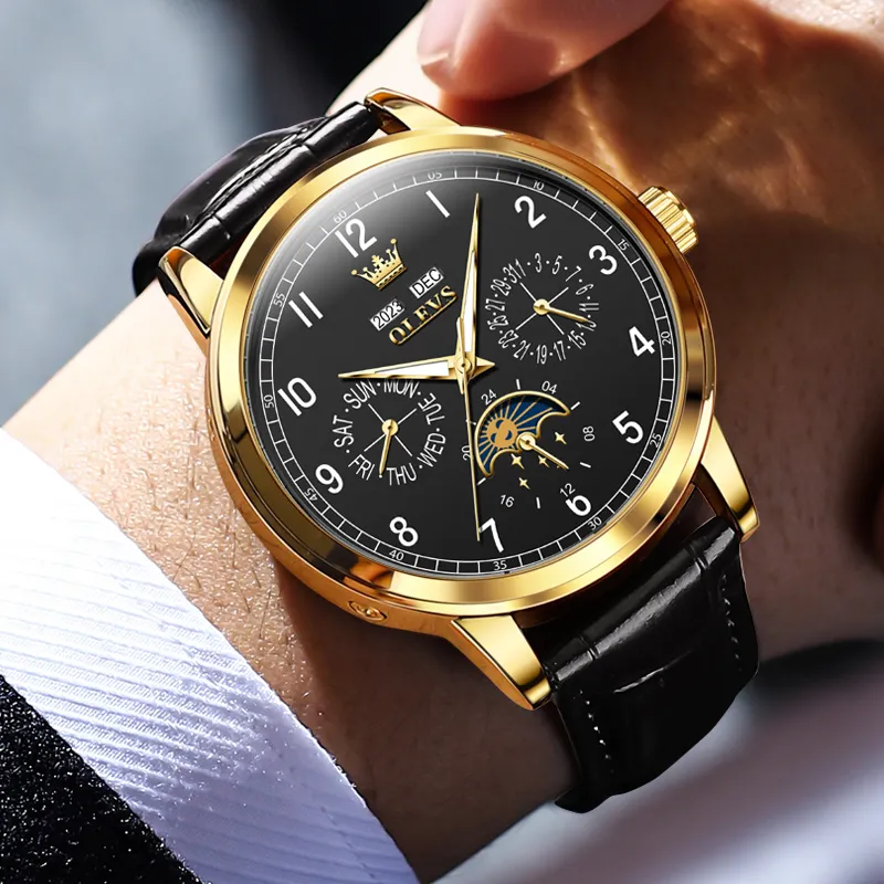 OLEVS Wisdom Series Mechanical Movement Leather Watch Bands Watch Men's Watches Black Dial-7