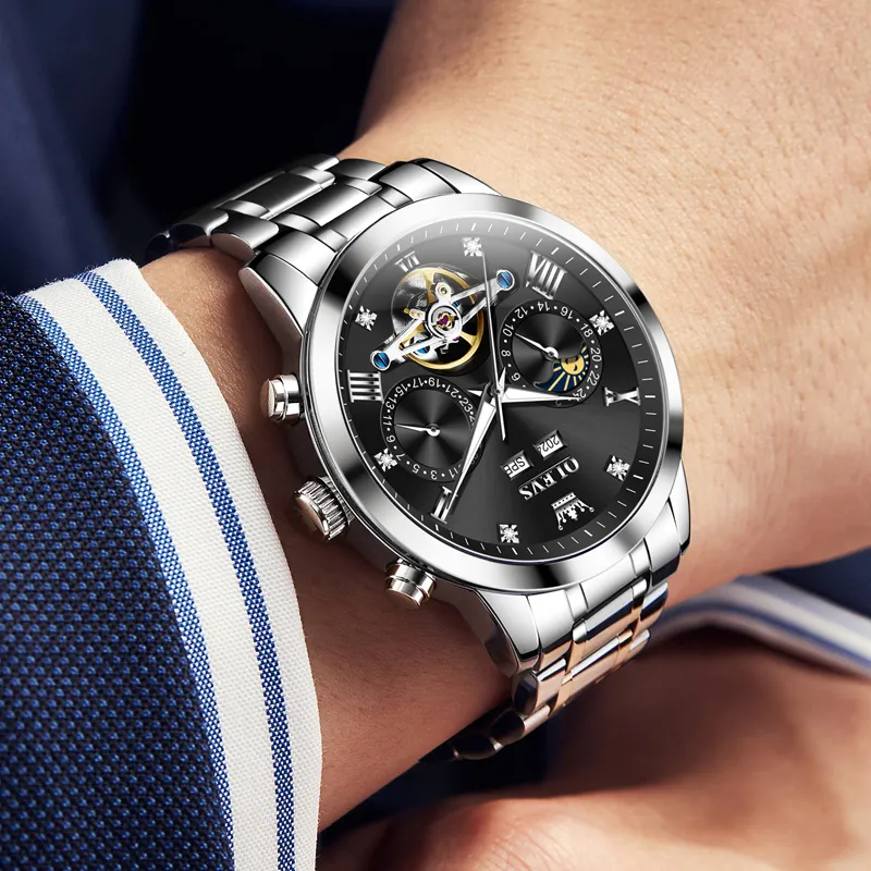 OLEVS Minimalist Series Mechanical Movement Watch Men's Watches Black Dial-2