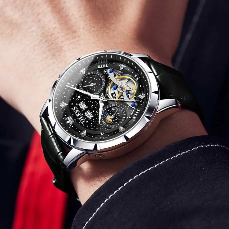 OLEVS Automatic Mechanical Movement Stainless Steel Watchband Watch Men's Watches Black Dial-37