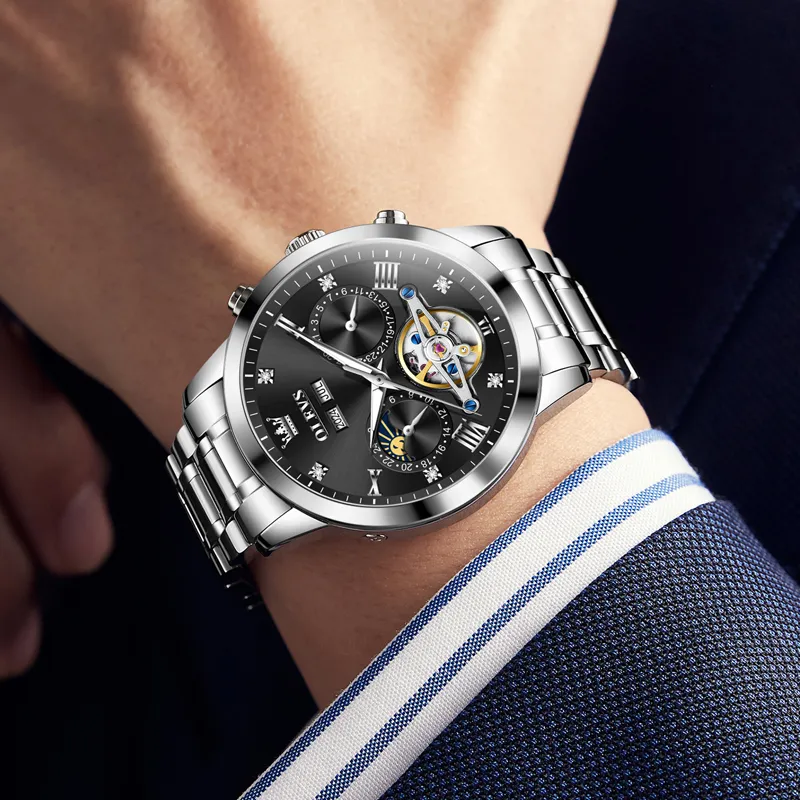 OLEVS Minimalist Series Mechanical Movement Watch Men's Watches Black Dial-5