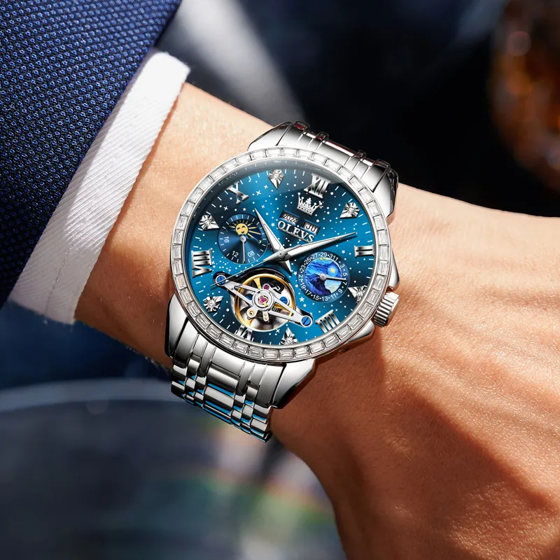 OLEVS Play The Cool Series Mechanical Movement Stainless Steel Watchband Watch Men's Watches Black Dial-14