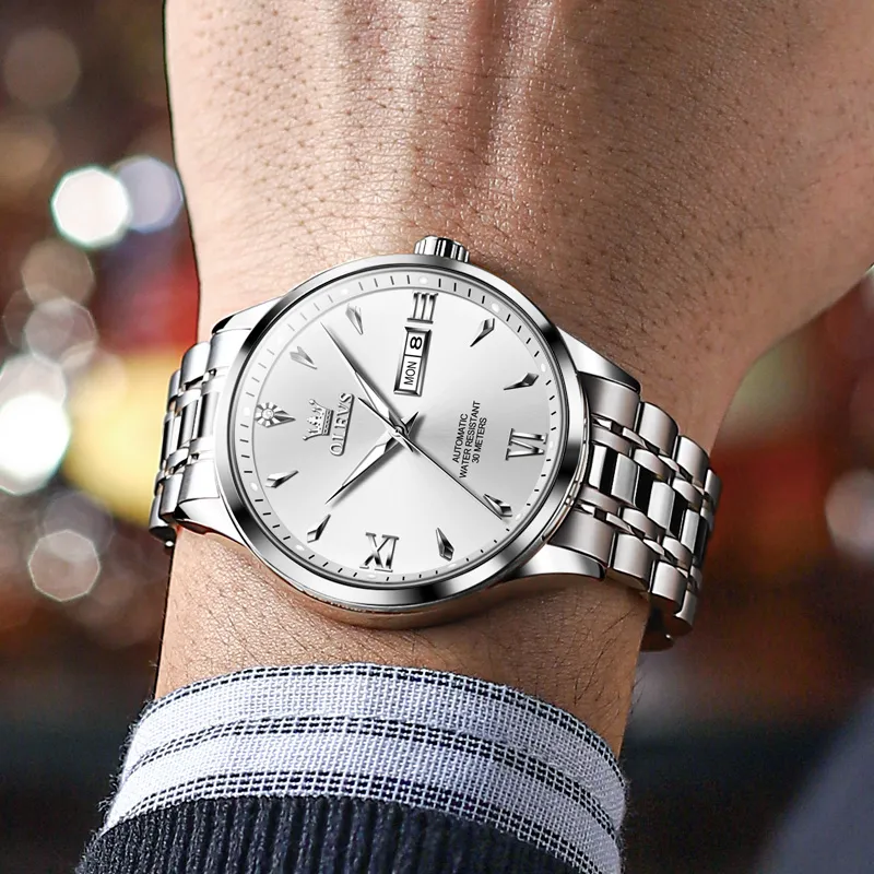 OLEVS Automatic Mechanical Movement Stainless Steel Watchband Watch Men's Watches Black Dial-9