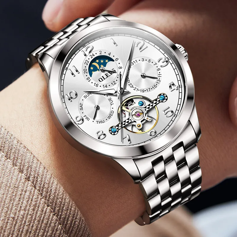 OLEVS Play The Cool Series Mechanical Movement Stainless Steel Watchband Watch Men's Watches White Dial-31