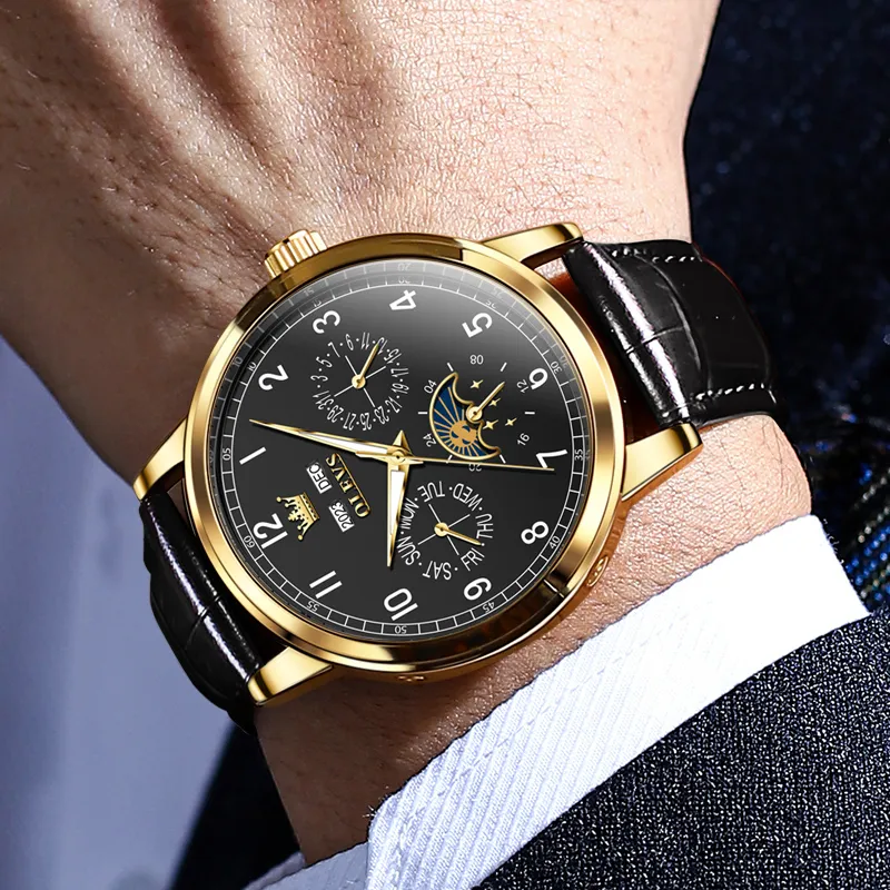 OLEVS Wisdom Series Mechanical Movement Leather Watch Bands Watch Men's Watches Black Dial-10