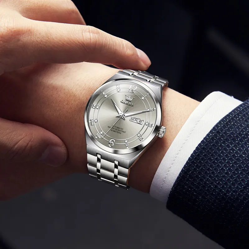 OLEVS Mechanical Movement Stainless Steel Watchband Watch Men's Watches White Dial-7
