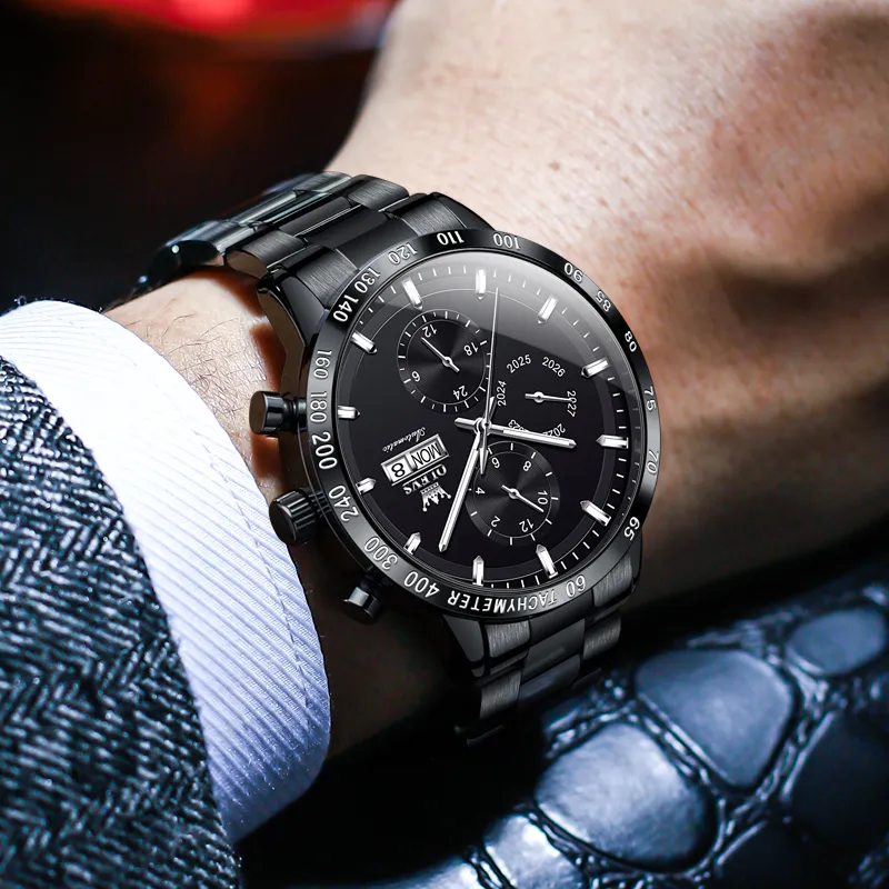OLEVS Texture Multifunction Mechanical Movement Stainless Steel Watchband Watch Men's Watches Black Dial-16