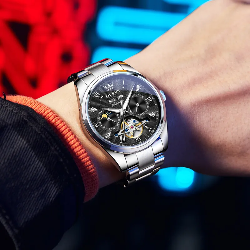 OLEVS Play The Cool Series Mechanical Movement Watch Men's Watches Black Dial-3