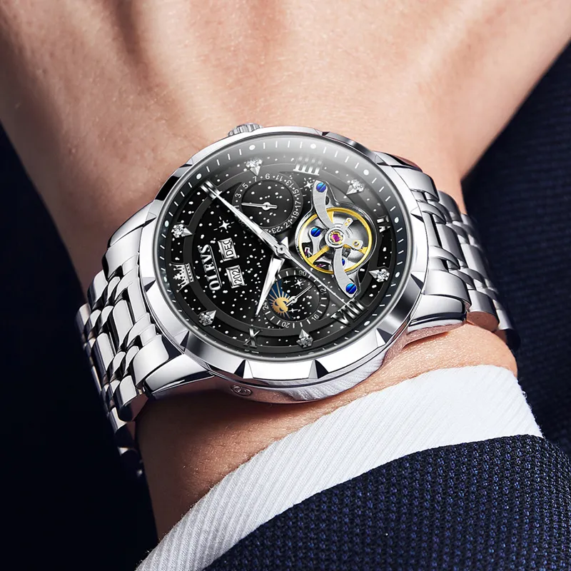 OLEVS Automatic Mechanical Movement Stainless Steel Watchband Watch Men's Watches Black Dial-17