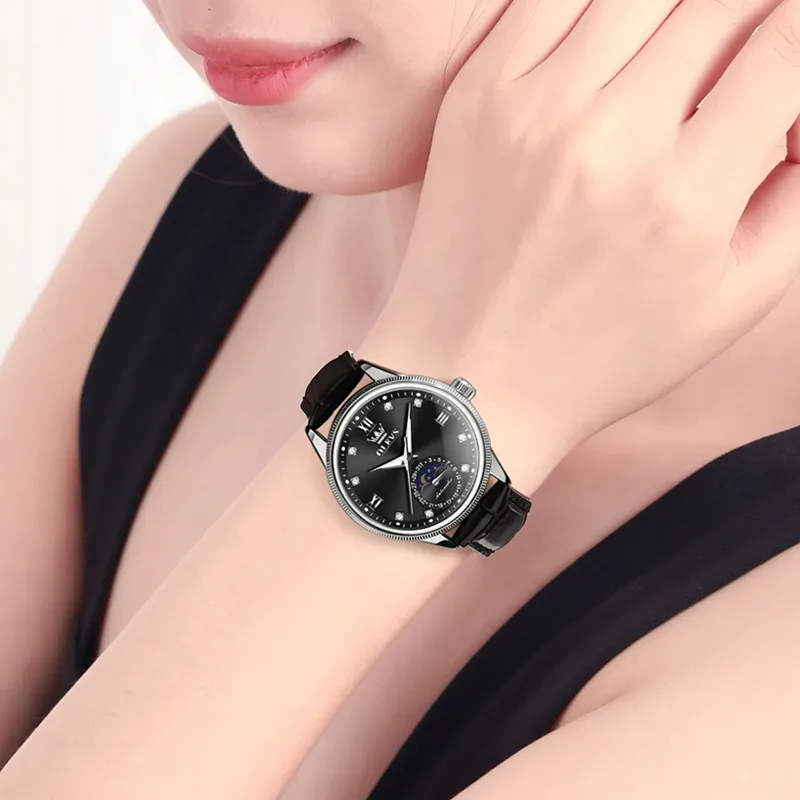 OLEVS Wisdom Series Mechanical Movement Leather Watch Bands Watch Unisex White Dial-9