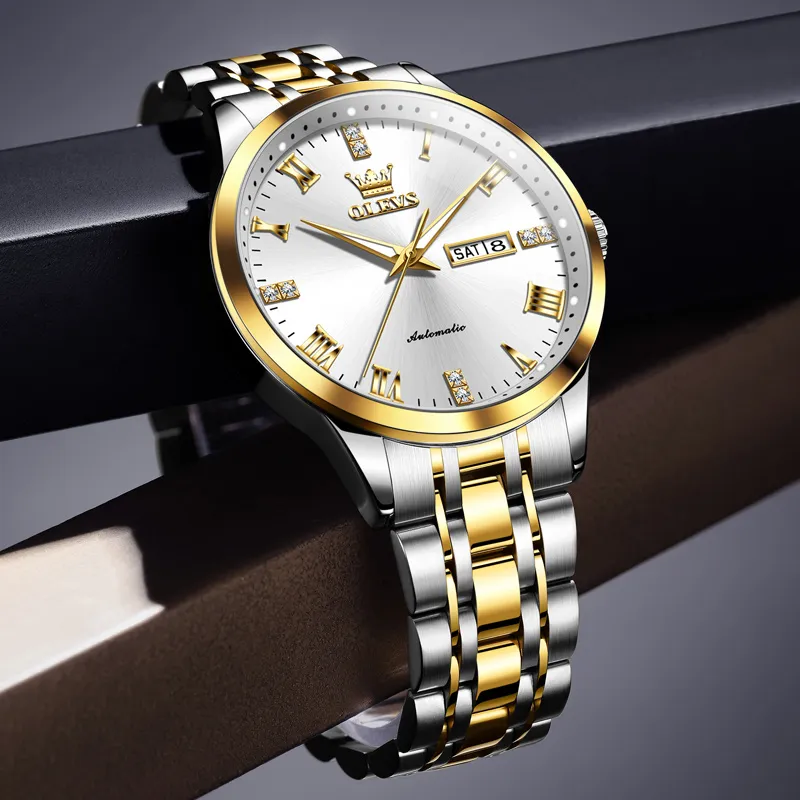 OLEVS Minimalist Series Mechanical Movement Stainless Steel Watchband Watch Men's Watches Black Dial-16