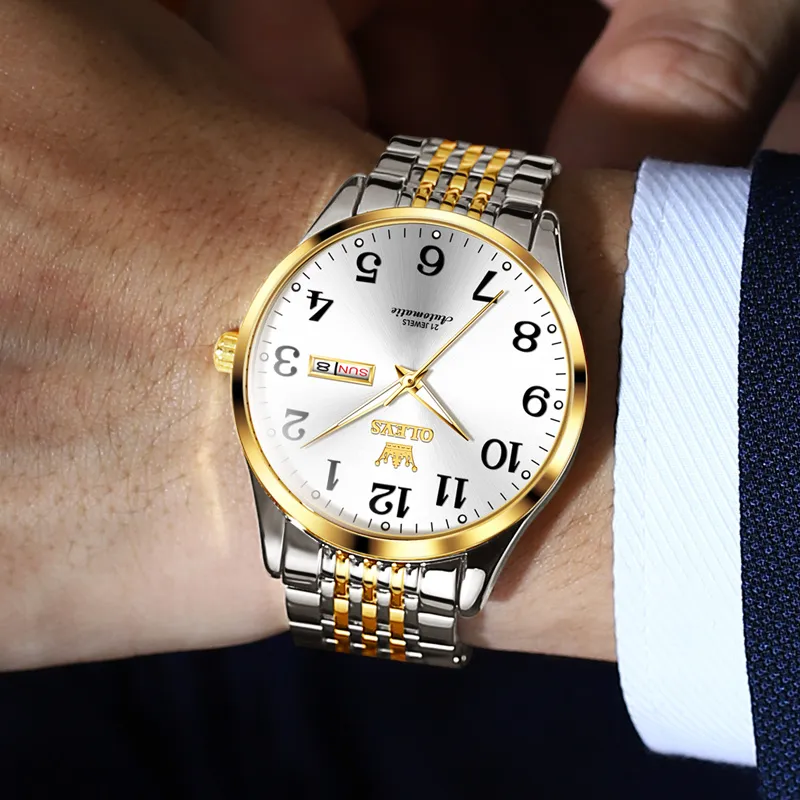 OLEVS Mechanical Movement Stainless Steel Watchband Watch Men's Watches White Dial-9
