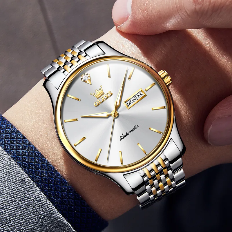OLEVS Play The Cool Series Mechanical Movement Stainless Steel Watchband Watch Men's Watches White Dial-17
