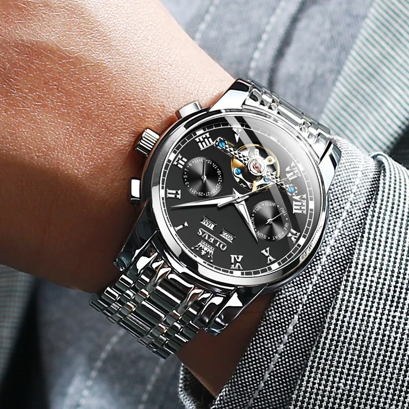 OLEVS Play The Cool Series Mechanical Movement Stainless Steel Watchband Watch Men's Watches Black Dial-20