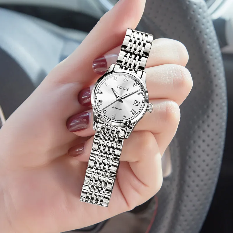 OLEVS Minimalist Series Mechanical Movement Watch Women's Watch White Dial-1