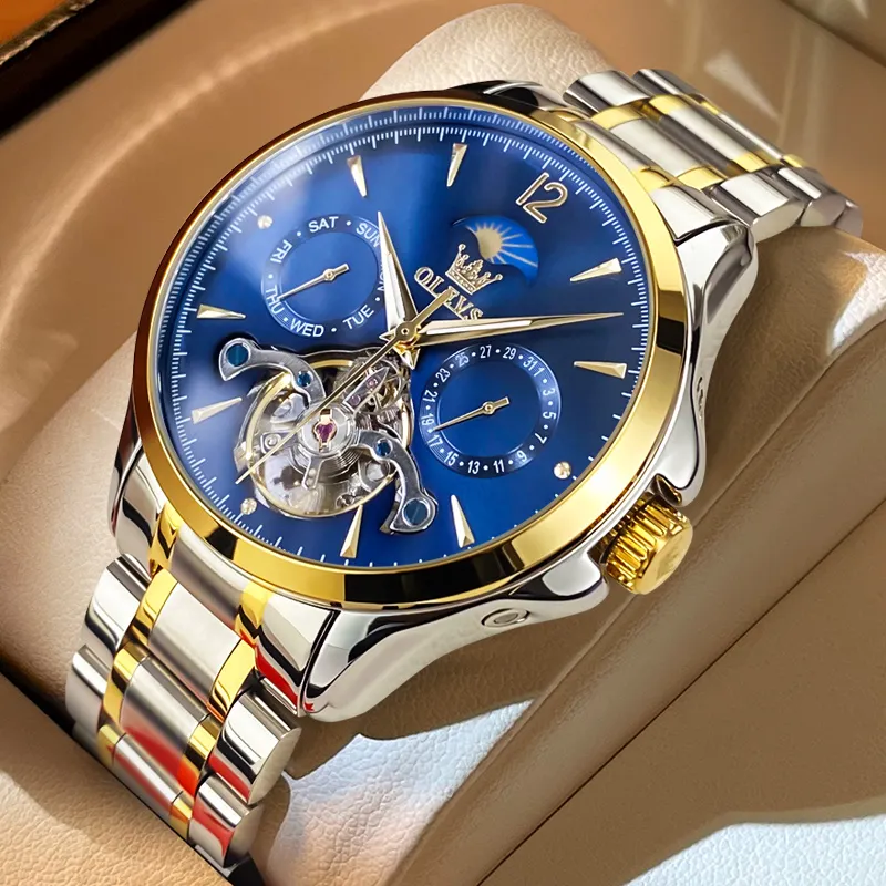 OLEVS Play The Cool Series Automatic Mechanical Movement Stainless Steel Watchband Watch Men's Watches Blue Dial-1