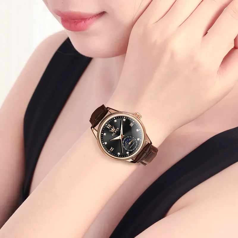 OLEVS Wisdom Series Mechanical Movement Leather Watch Bands Watch Unisex White Dial-14