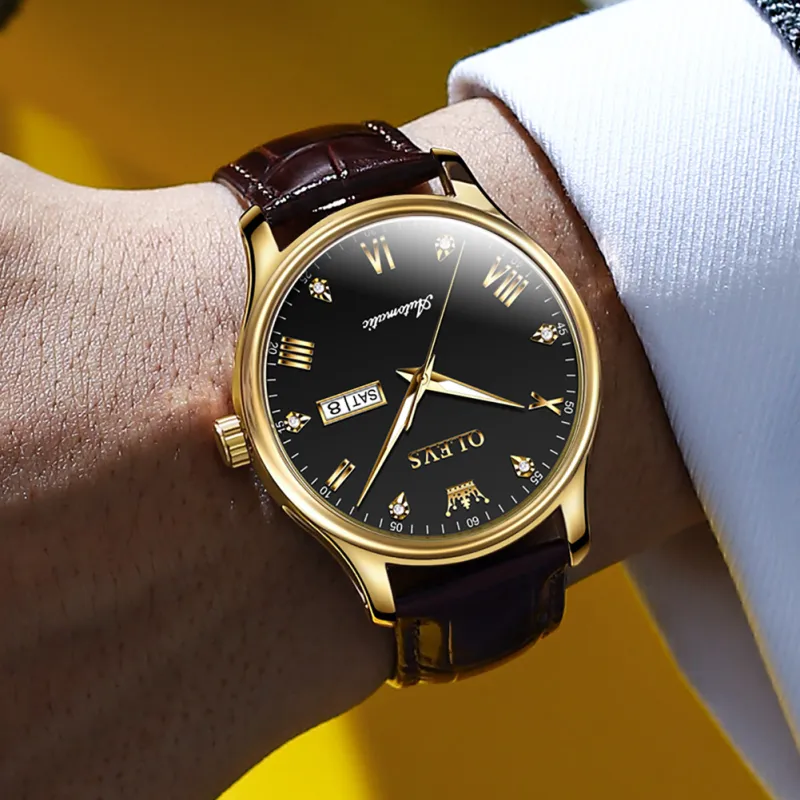 OLEVS Automatic Mechanical Movement Leather Strap Watch Men's Watches White Dial-16