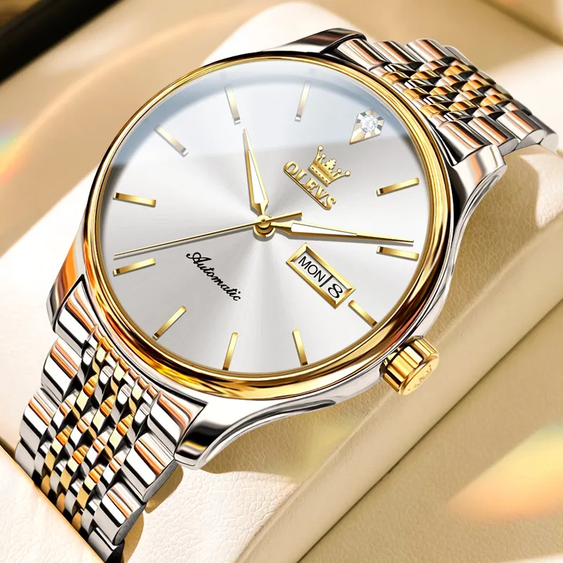 OLEVS Play The Cool Series Mechanical Movement Stainless Steel Watchband Watch Men's Watches White Dial-16