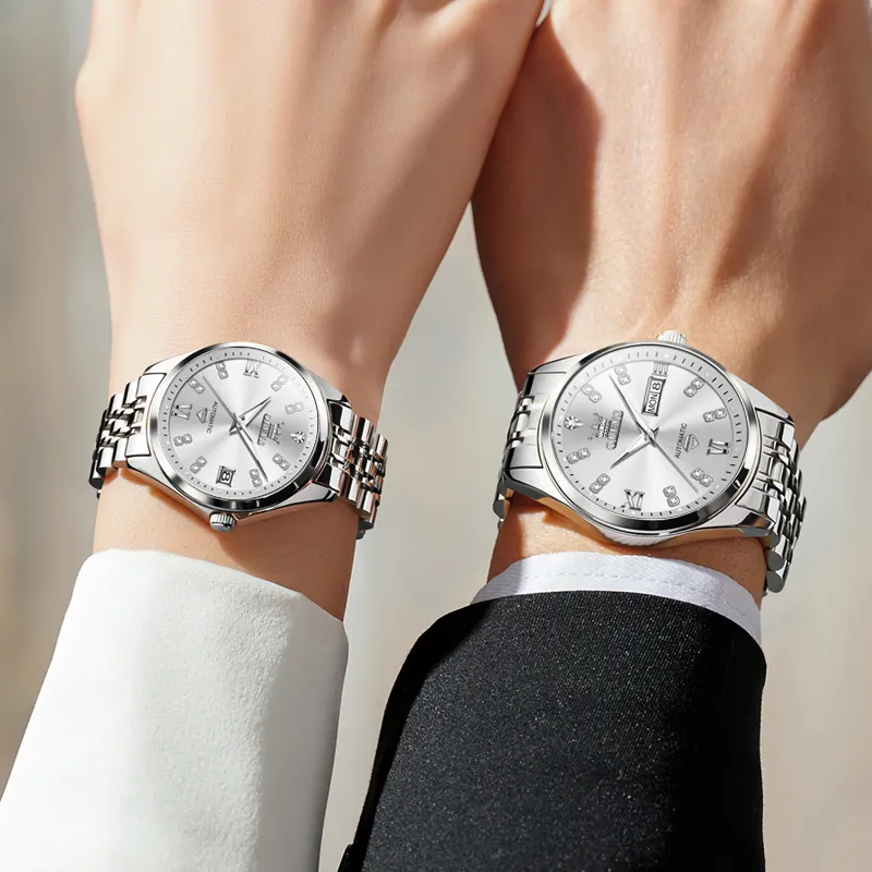 OLEVS Automatic Mechanical Movement Watch Unisex White Dial-2