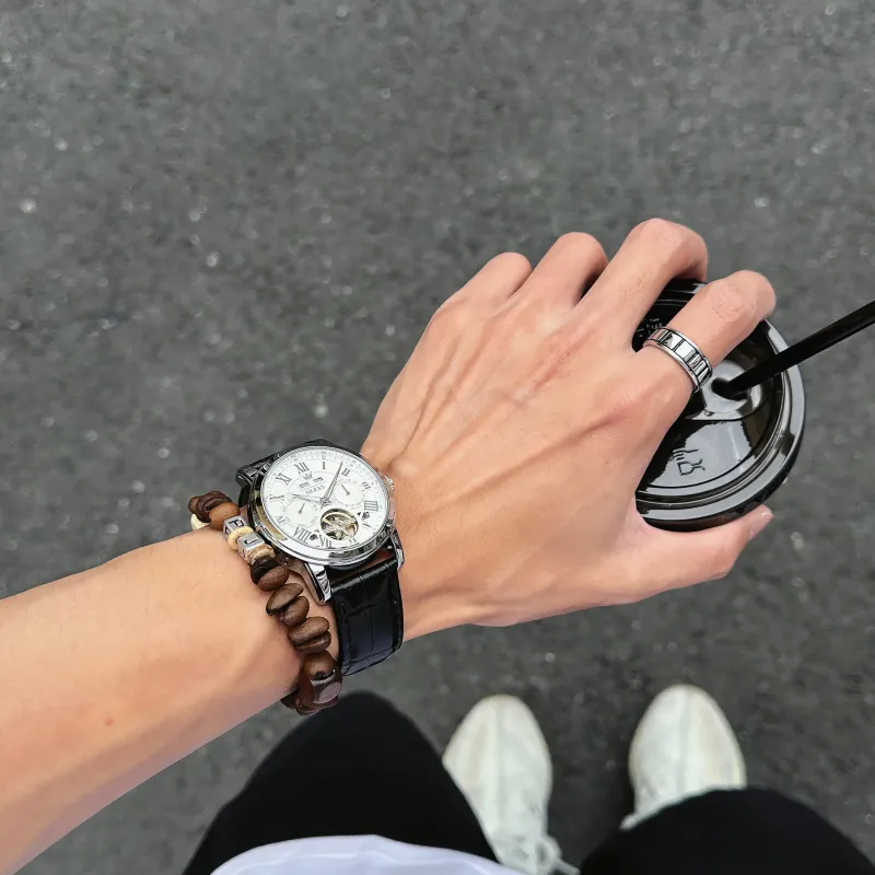 OLEVS Play The Cool Series Automatic Mechanical Movement Leather Strap Watch Men's Watches White Dial-9