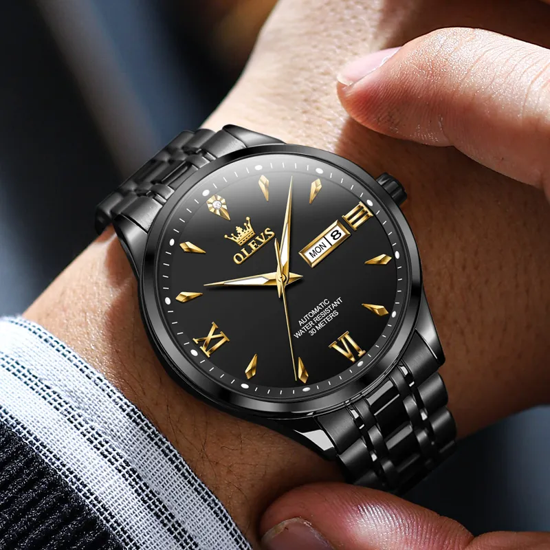 OLEVS Automatic Mechanical Movement Stainless Steel Watchband Watch Men's Watches Black Dial-12