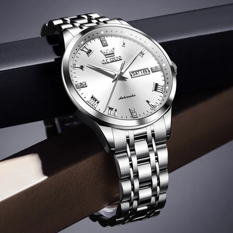 OLEVS Minimalist Series Mechanical Movement Stainless Steel Watchband Watch Men's Watches Black Dial-7