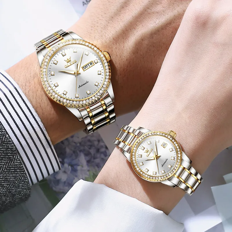 OLEVS Mechanical Movement Stainless Steel Watchband Watch Unisex White Dial-1