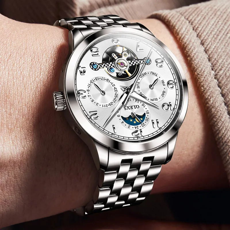 OLEVS Play The Cool Series Mechanical Movement Stainless Steel Watchband Watch Men's Watches White Dial-32