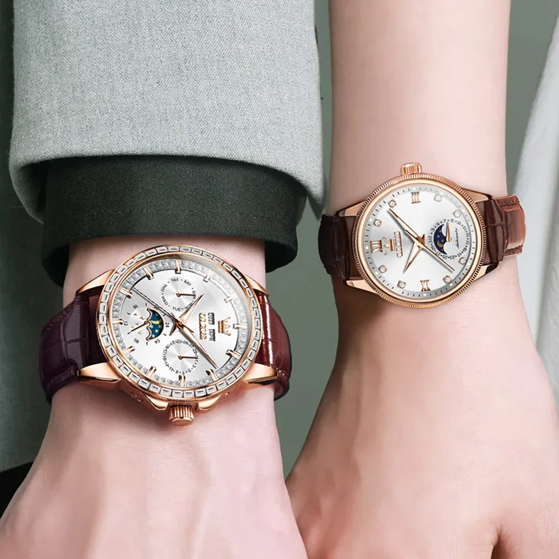 OLEVS Wisdom Series Mechanical Movement Leather Watch Bands Watch Unisex White Dial-16