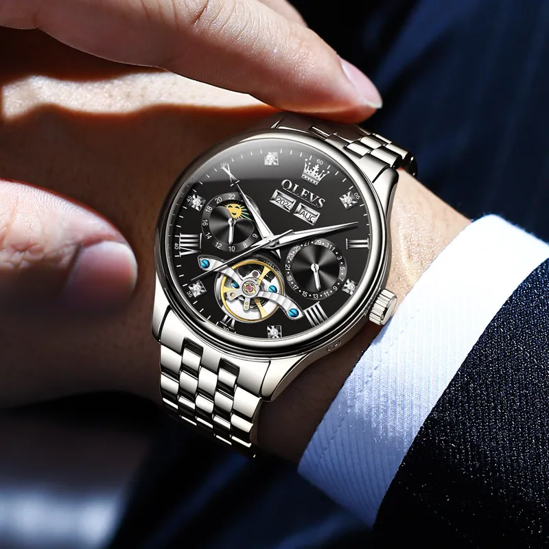 OLEVS Wisdom Series Mechanical Movement Watch Men's Watches Black Dial-6