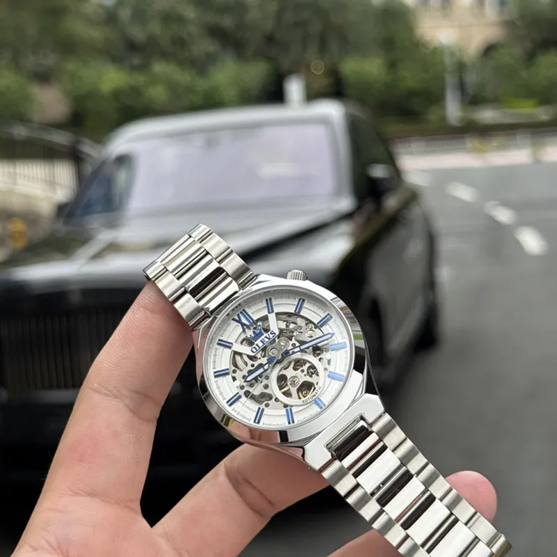 OLEVS Play The Cool Series Mechanical Movement Stainless Steel Watchband Watch Men's Watches White Dial-1