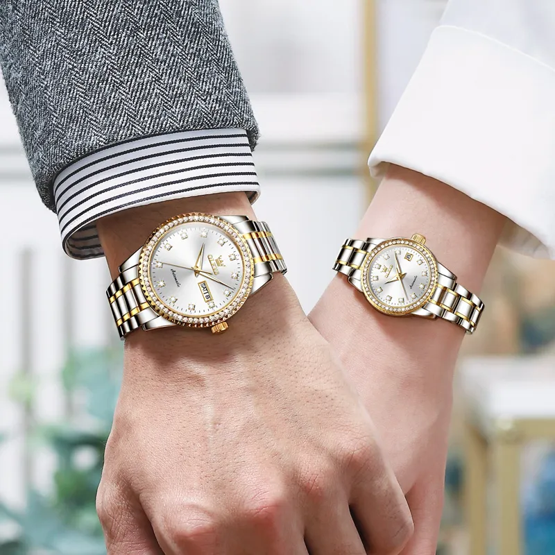 OLEVS Mechanical Movement Stainless Steel Watchband Watch Unisex White Dial-2