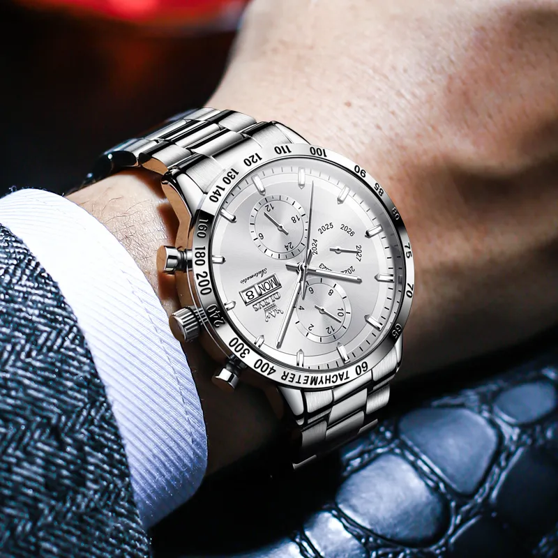 OLEVS Texture Multifunction Mechanical Movement Stainless Steel Watchband Watch Men's Watches Black Dial-6