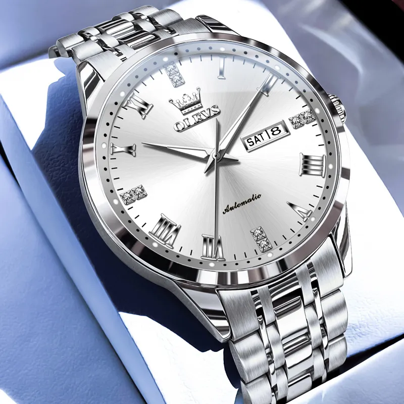 OLEVS Minimalist Series Mechanical Movement Stainless Steel Watchband Watch Men's Watches Black Dial-6