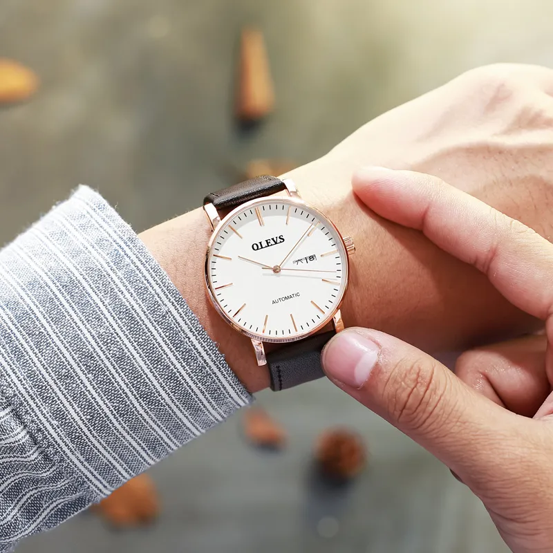 OLEVS Minimalist Series Mechanical Movement Watch Men's Watches White Dial-3
