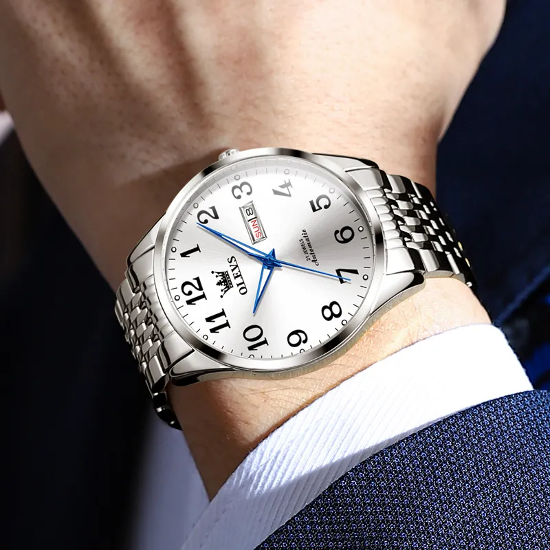 OLEVS Mechanical Movement Stainless Steel Watchband Watch Men's Watches White Dial-2