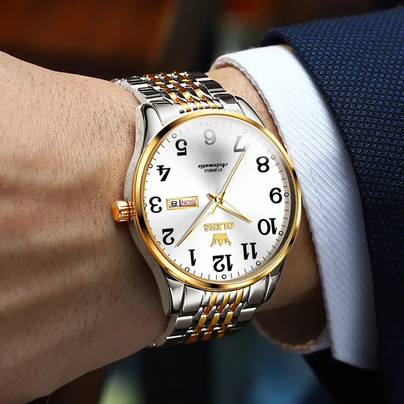 OLEVS Mechanical Movement Stainless Steel Watchband Watch Men's Watches White Dial-6