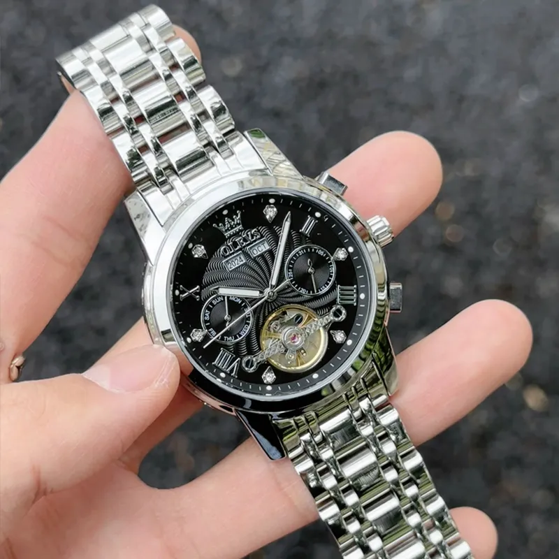 OLEVS Play The Cool Series Automatic Mechanical Movement Stainless Steel Watchband Watch Men's Watches Black Dial-1