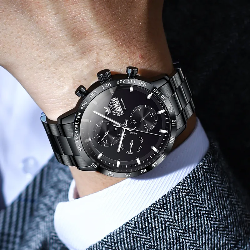OLEVS Texture Multifunction Mechanical Movement Stainless Steel Watchband Watch Men's Watches Black Dial-14