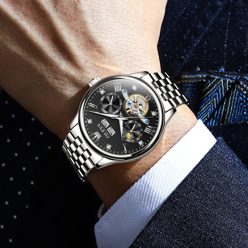 OLEVS Wisdom Series Mechanical Movement Watch Men's Watches Black Dial-5