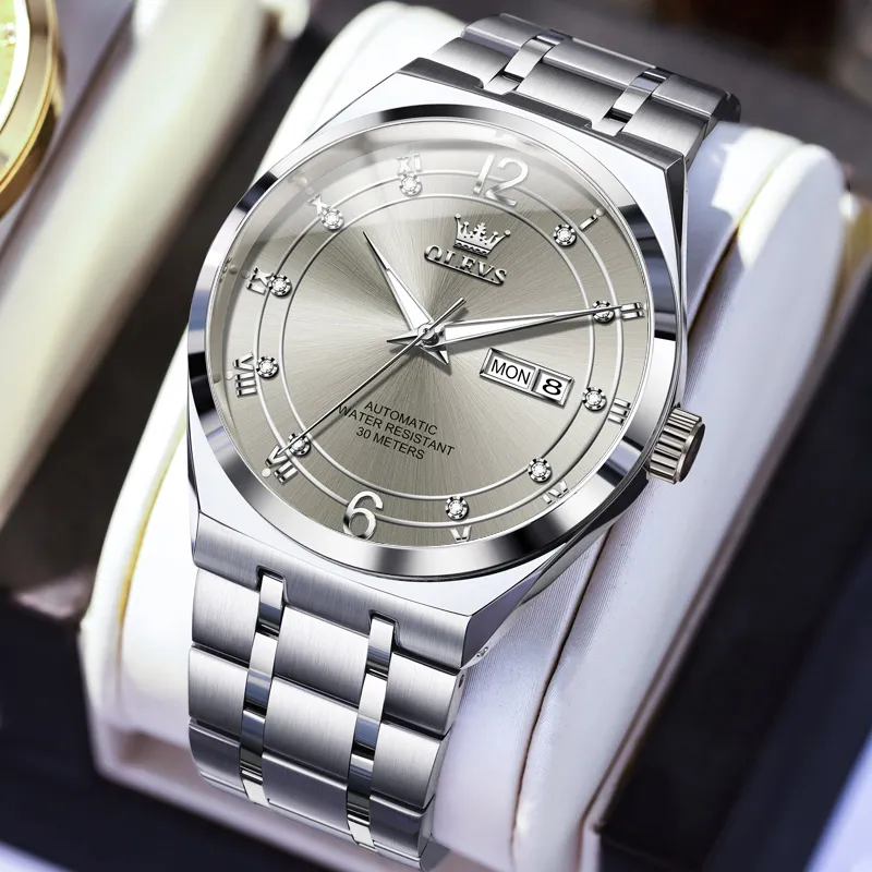 OLEVS Mechanical Movement Stainless Steel Watchband Watch Men's Watches White Dial-9