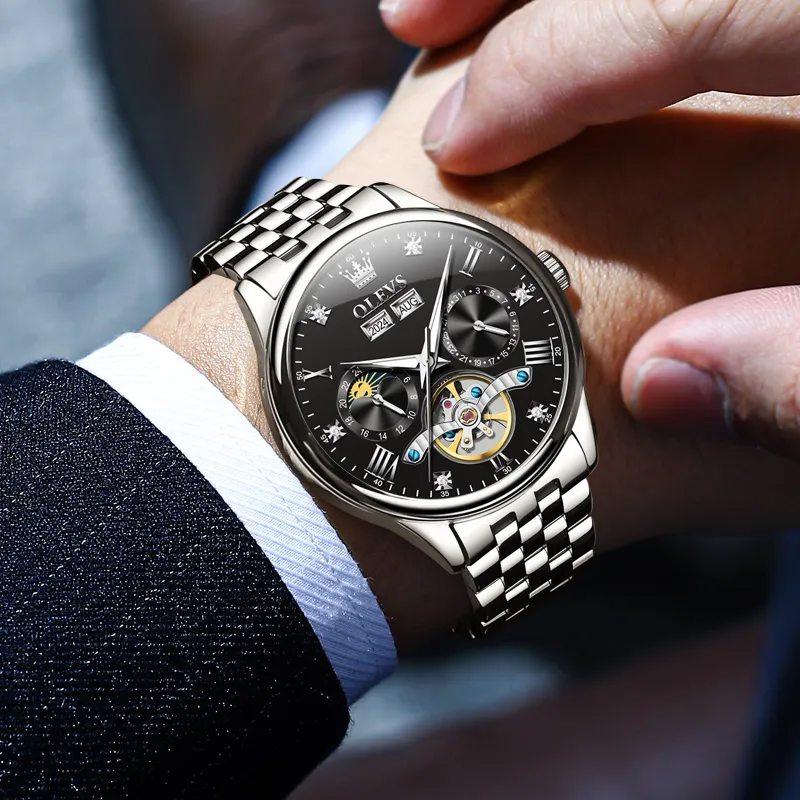 OLEVS Wisdom Series Mechanical Movement Watch Men's Watches Black Dial-7