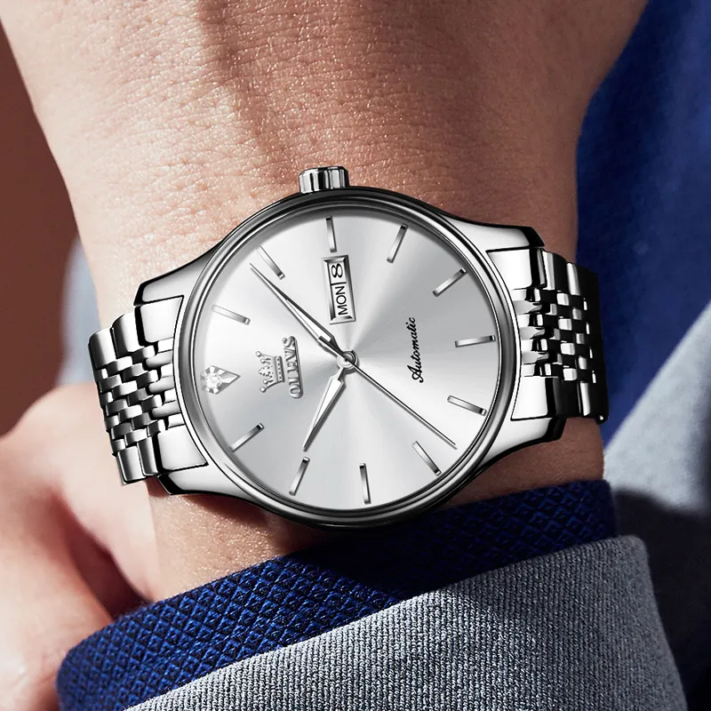 OLEVS Play The Cool Series Mechanical Movement Stainless Steel Watchband Watch Men's Watches White Dial-3