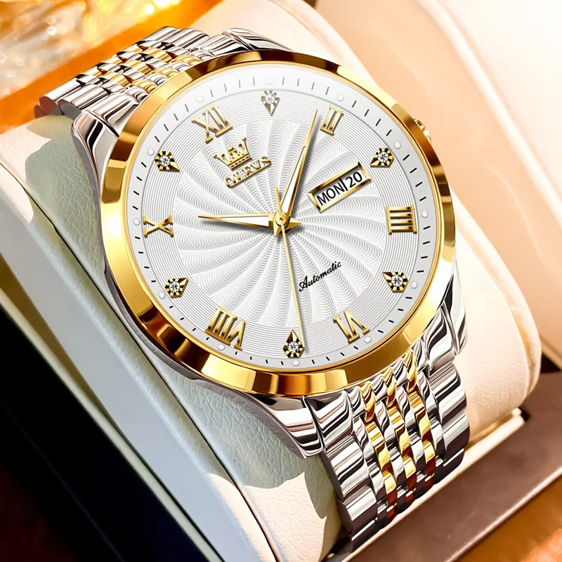 OLEVS Automatic Mechanical Movement Watch Men's Watches White Dial-1