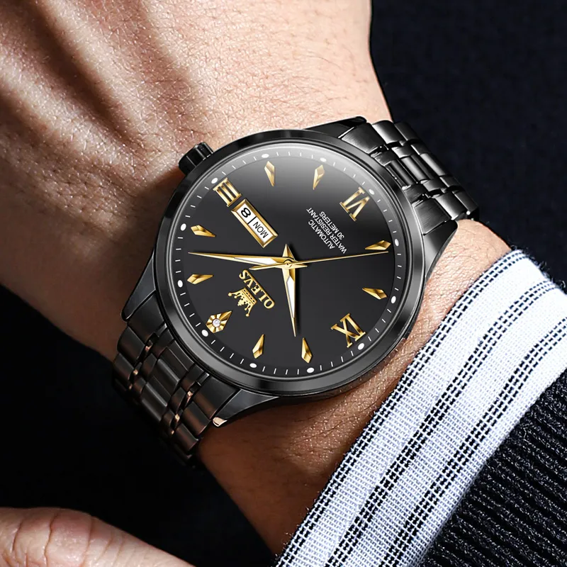 OLEVS Automatic Mechanical Movement Stainless Steel Watchband Watch Men's Watches Black Dial-11