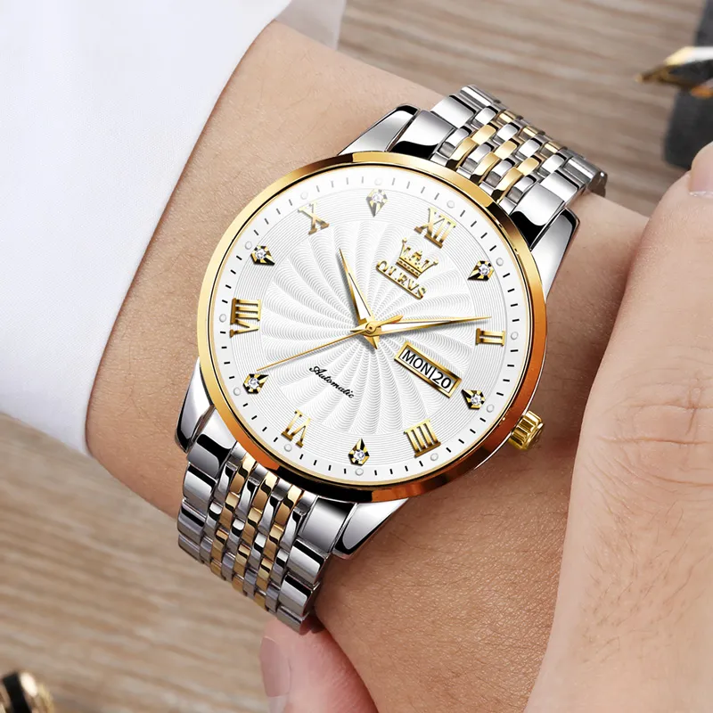 OLEVS Automatic Mechanical Movement Watch Men's Watches White Dial-3