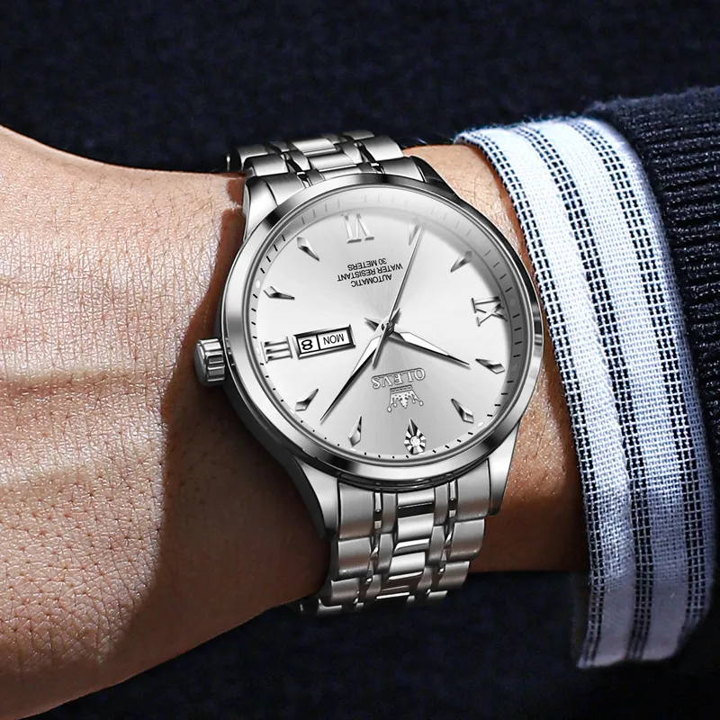 OLEVS Automatic Mechanical Movement Stainless Steel Watchband Watch Men's Watches Black Dial-8