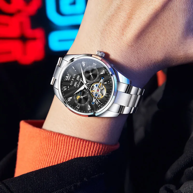 OLEVS Play The Cool Series Mechanical Movement Watch Men's Watches Black Dial-2