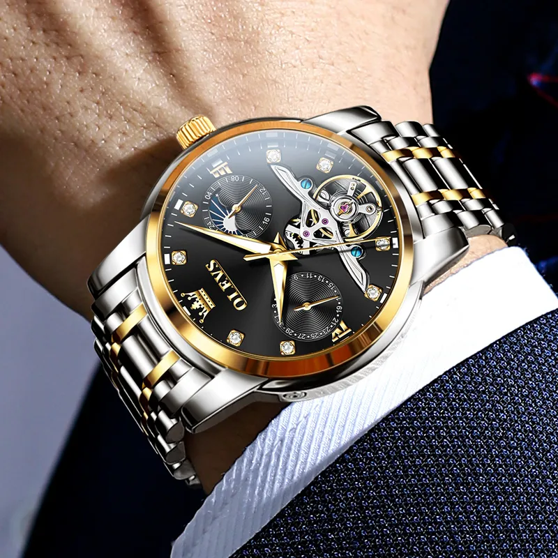 OLEVS Mechanical Movement Stainless Steel Watchband Watch Men's Watches Black Dial-11